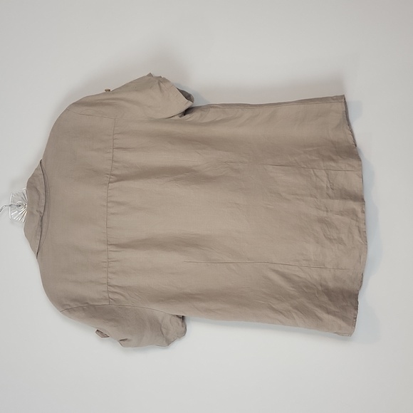 STYLE & CO Tan Neutral 100% Linen Roll-Tab Sleeve Pocket Button-Down Blouse Top - Picture 9 of 10